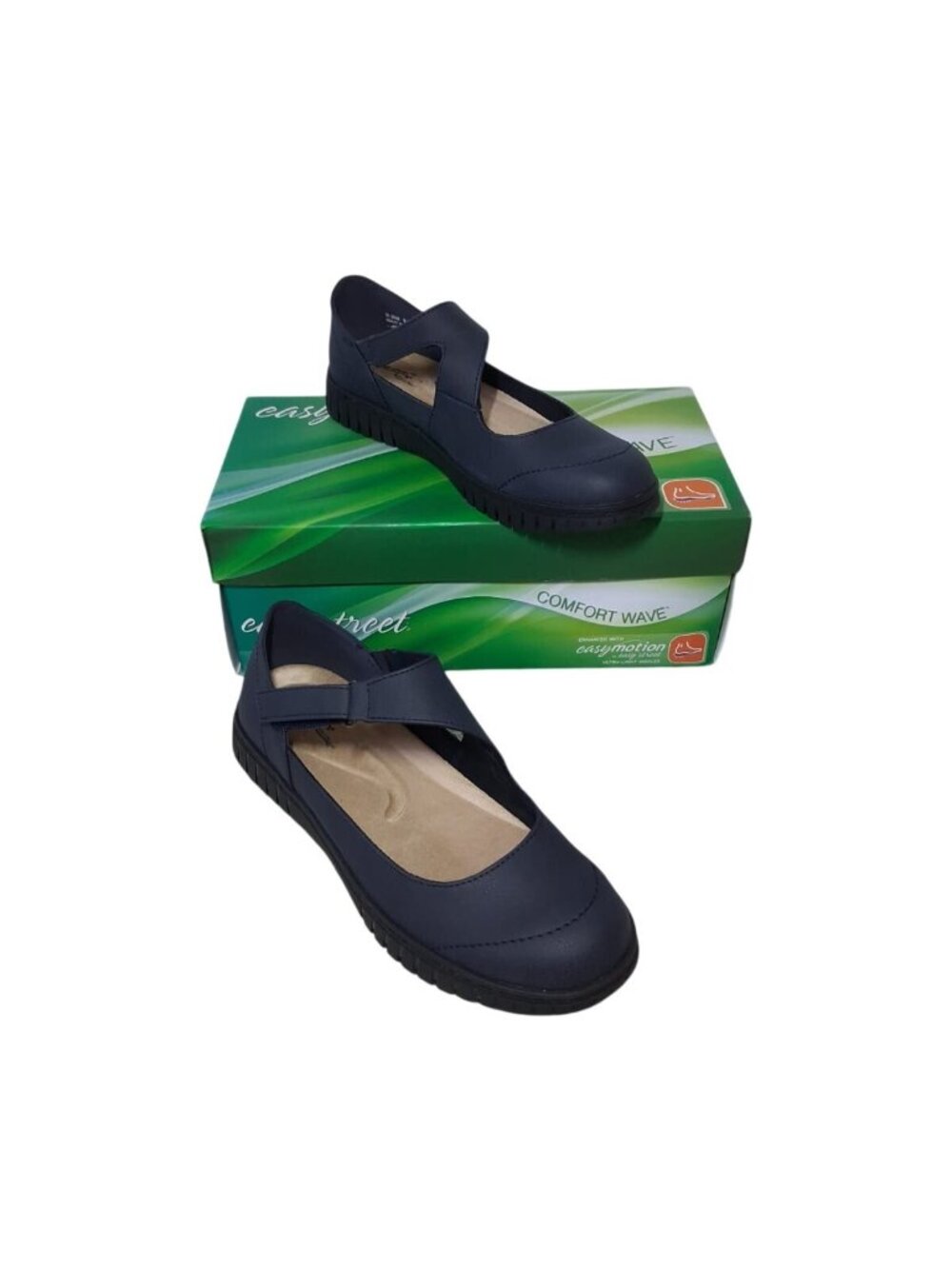 Easy Street Comfort Wave Mary Jane Shoes Navy Blue Womens 8.5M New Box